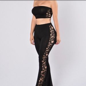 2 piece Black Bandeau and Bell bottom set